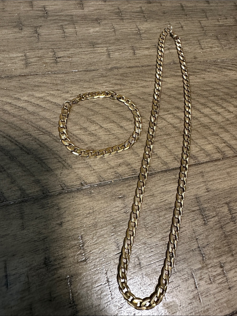 Gold Chain Necklace and Bracelet Set - Women's Jewelry